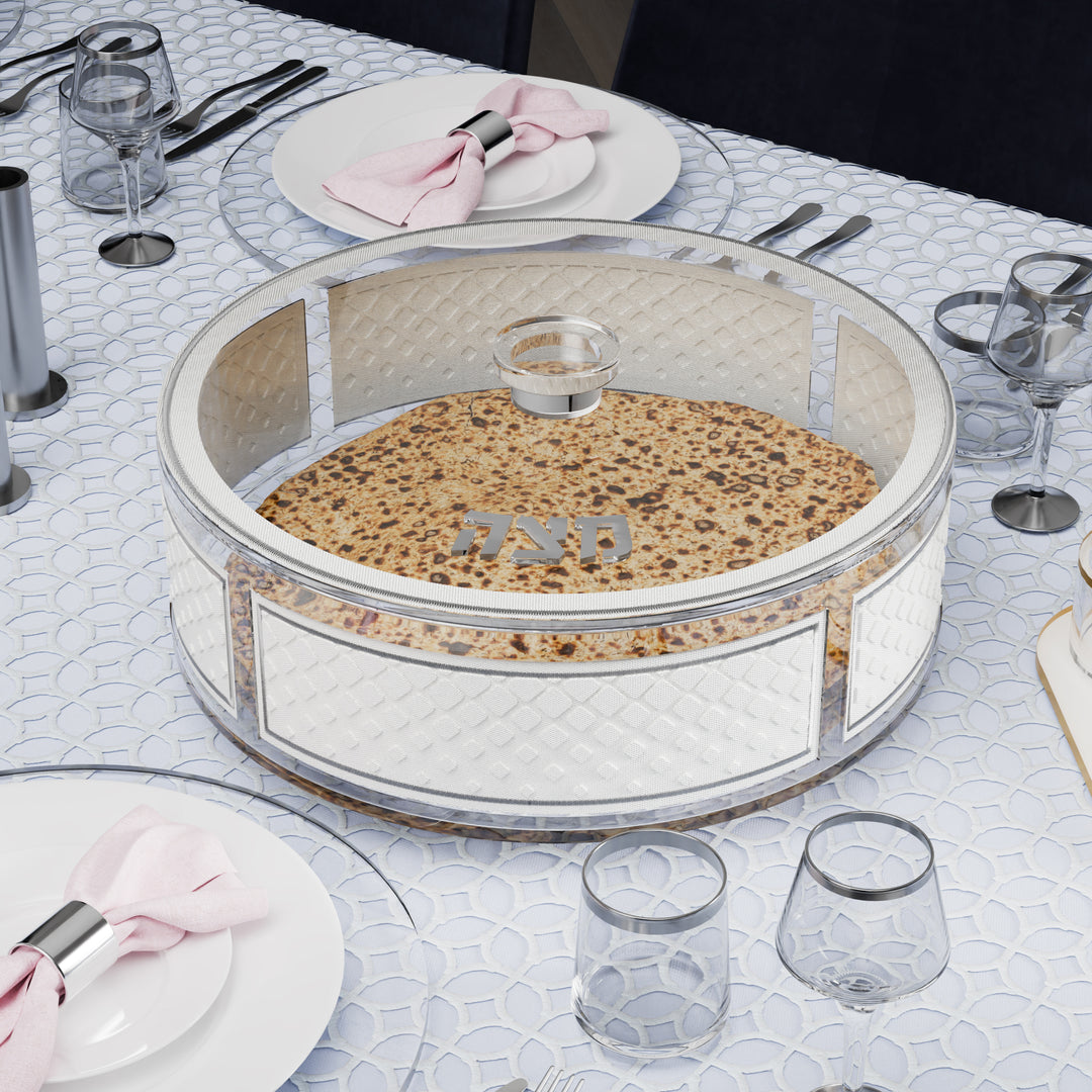 Matzah Box, Round, Leatherite, Diamond - Silver
