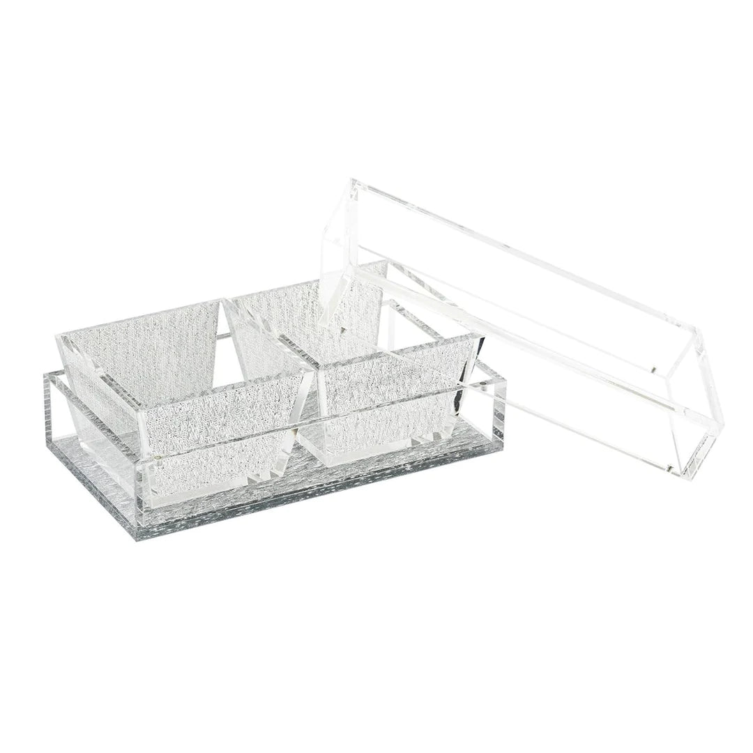 Dip Dish With Magnetic Lid, 2 Dishes - Silver Glitter