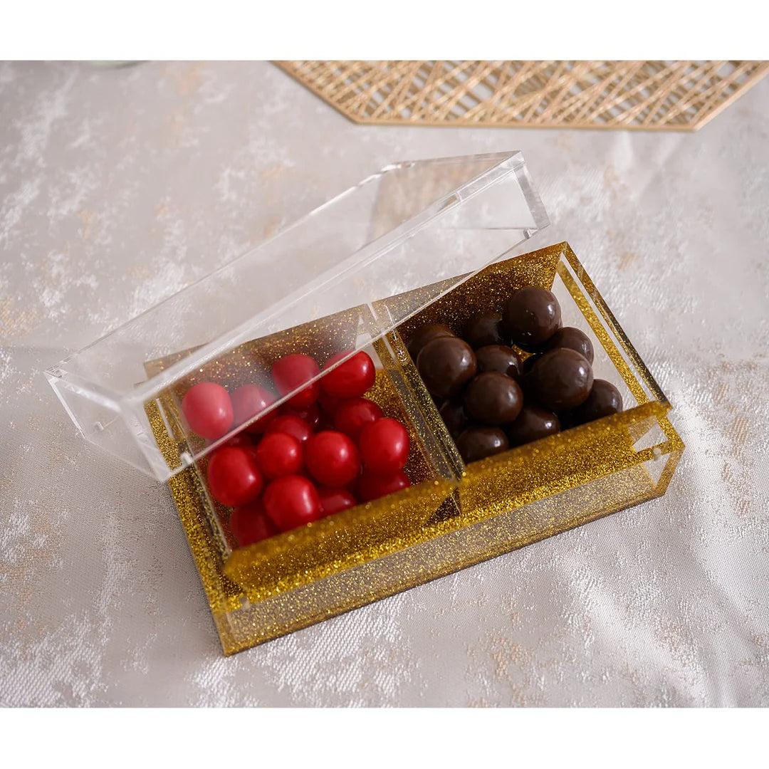Dip Dish With Magnetic Lid, 2 Dishes - Gold Glitter