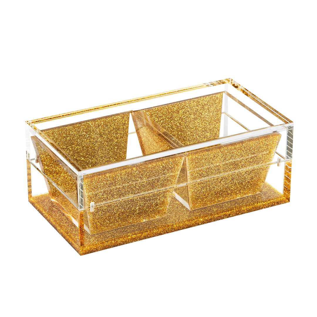 Dip Dish With Magnetic Lid, 2 Dishes - Gold Glitter