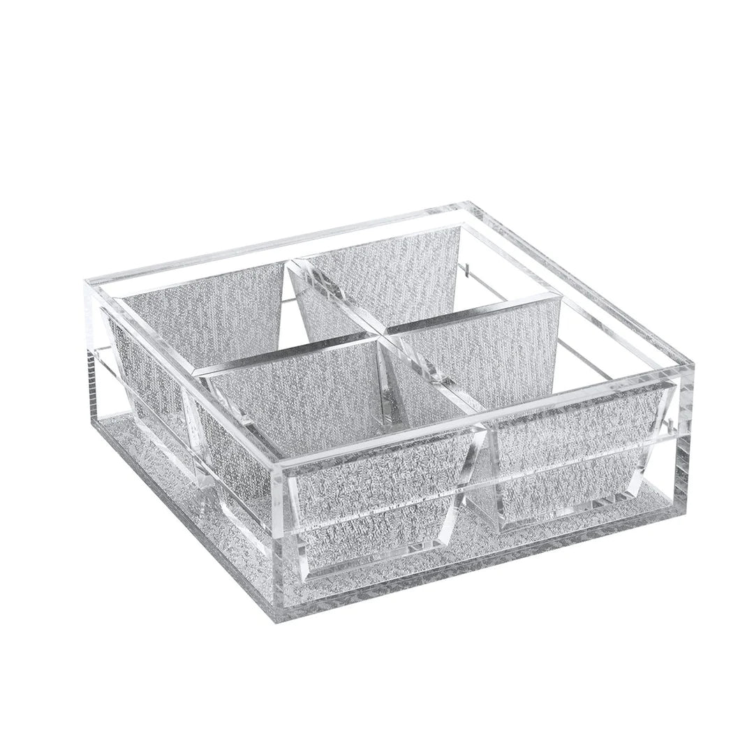 Dip Dish With Magnetic Lid - 4 Dishes, Silver Glitter