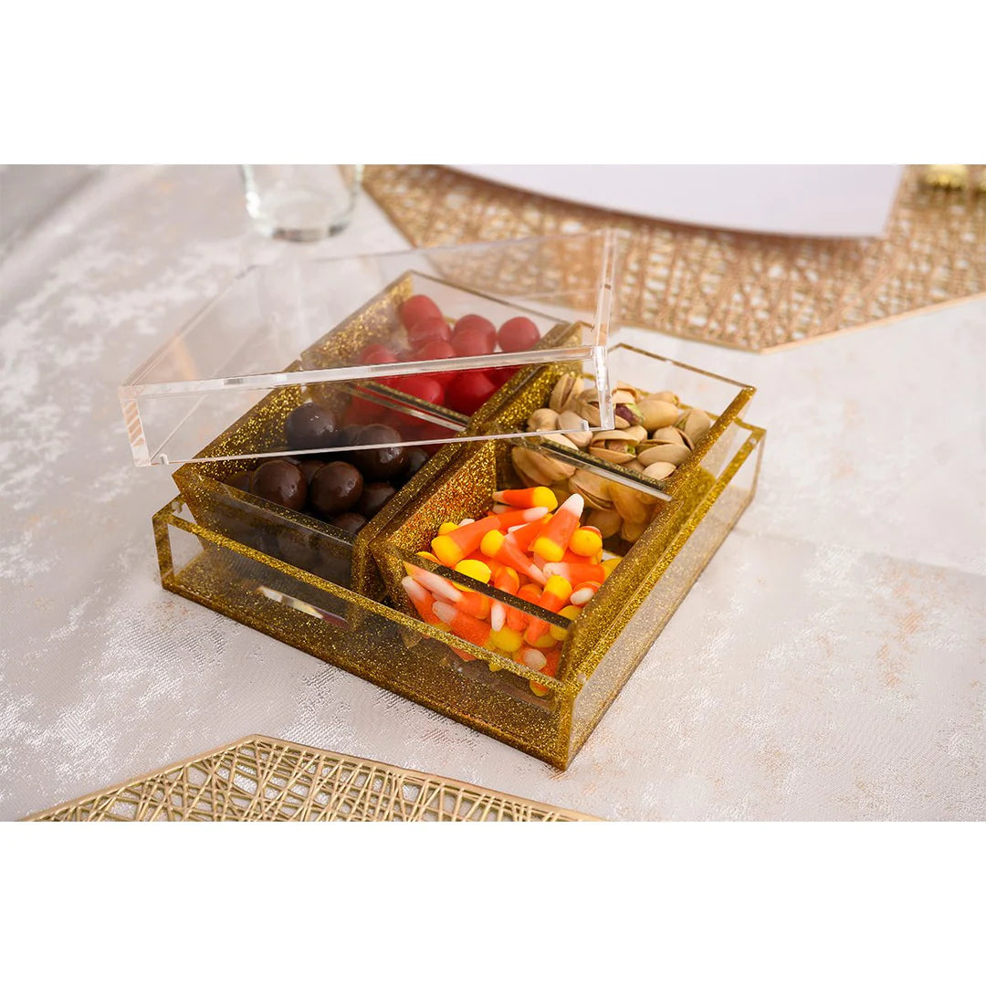 Dip Dish With Magnetic Lid - 4 Dishes, Gold Glitter