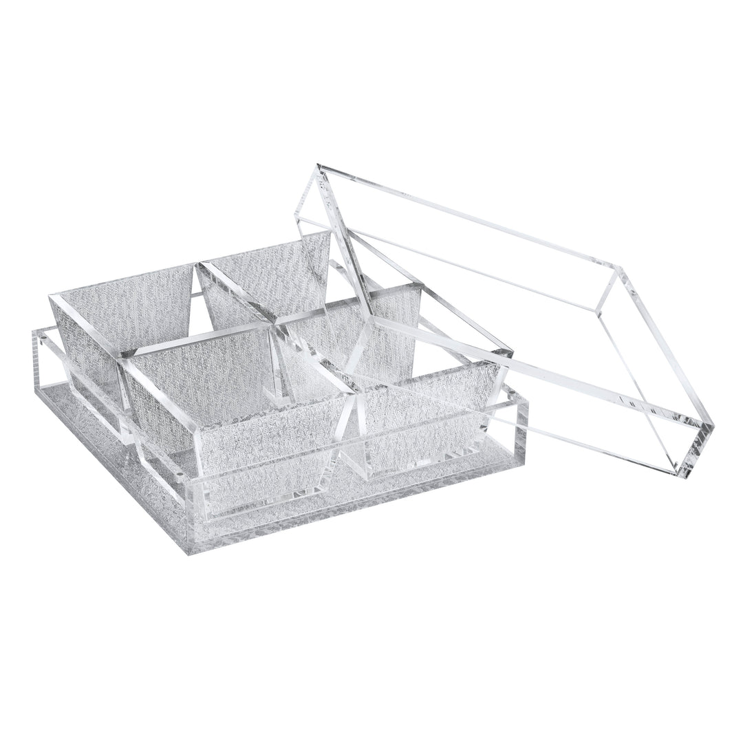 Dip Dish With Magnetic Lid - 4 Dishes, Silver Glitter