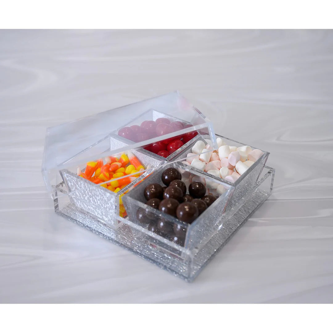 Dip Dish With Magnetic Lid - 4 Dishes, Silver Glitter