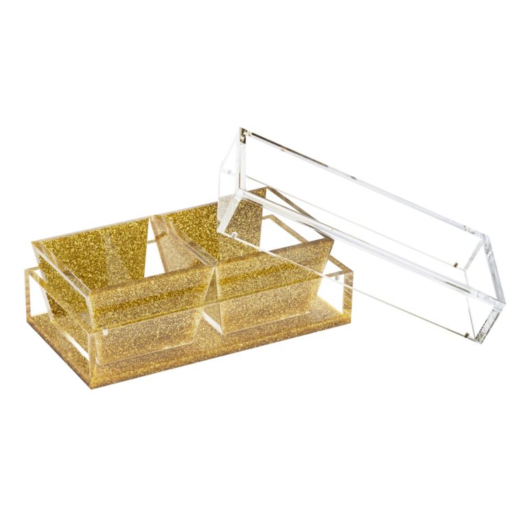 Dip Dish With Magnetic Lid, 2 Dishes - Gold Glitter