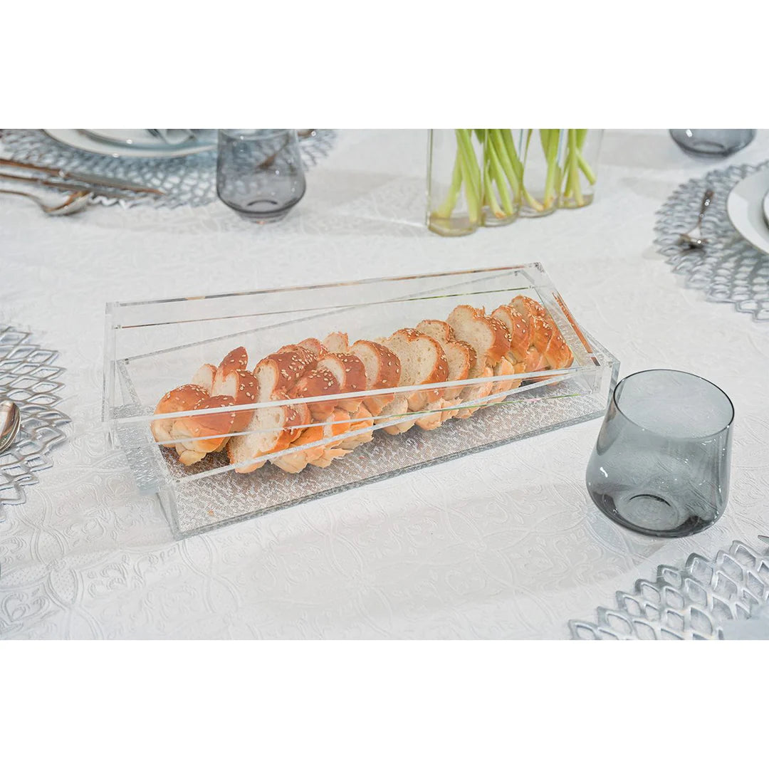 Challah Tray With Magnetic Lid - Clear