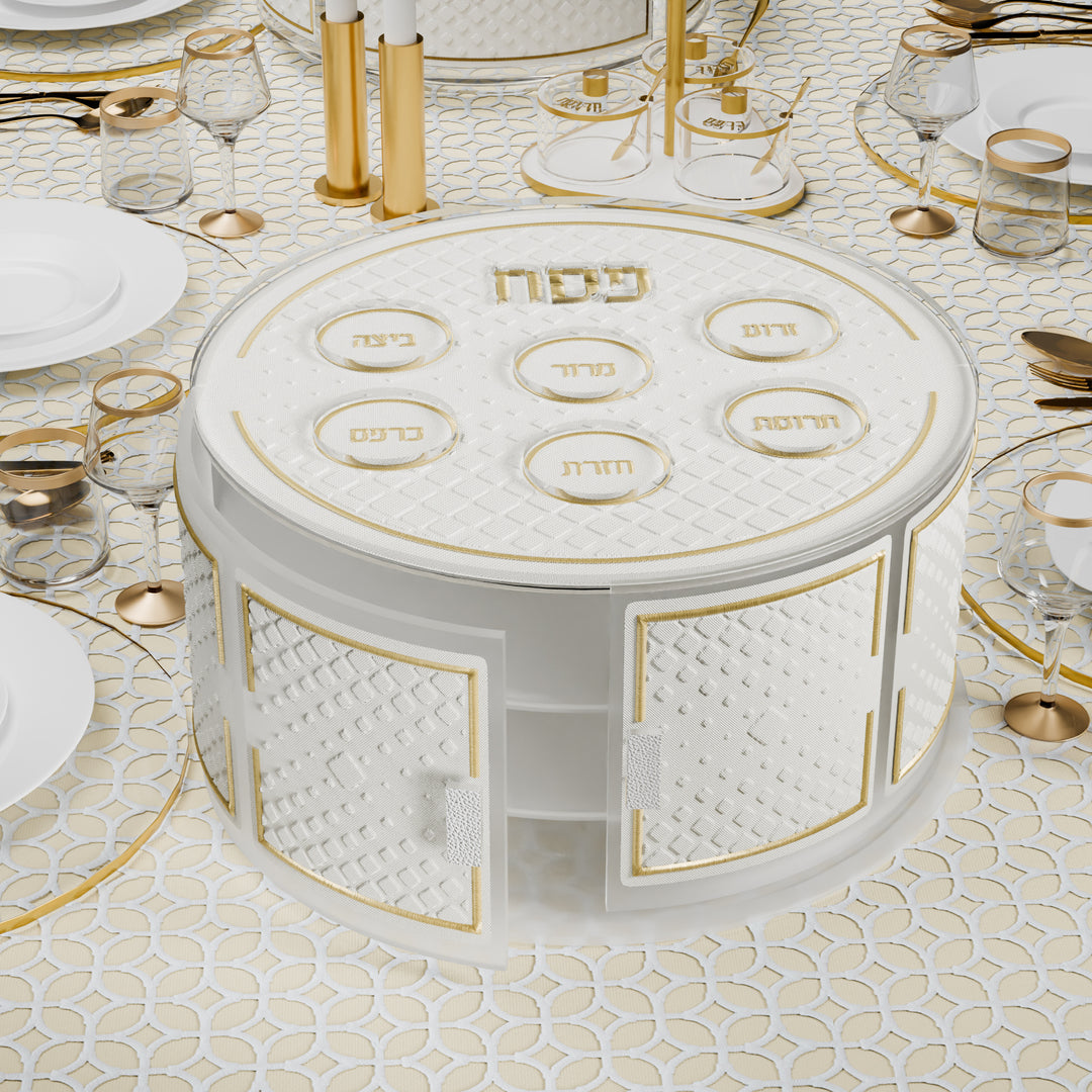 Kearah, Tiered Seder Plate, Leatherite, Diamond - Gold