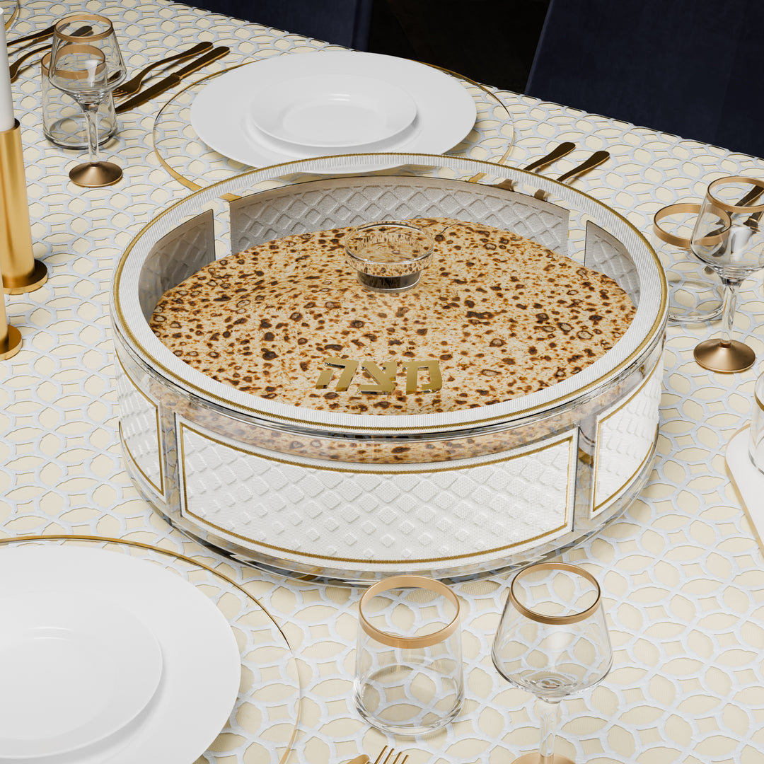 Matzah Box, Round, Leatherite, Diamond - Gold