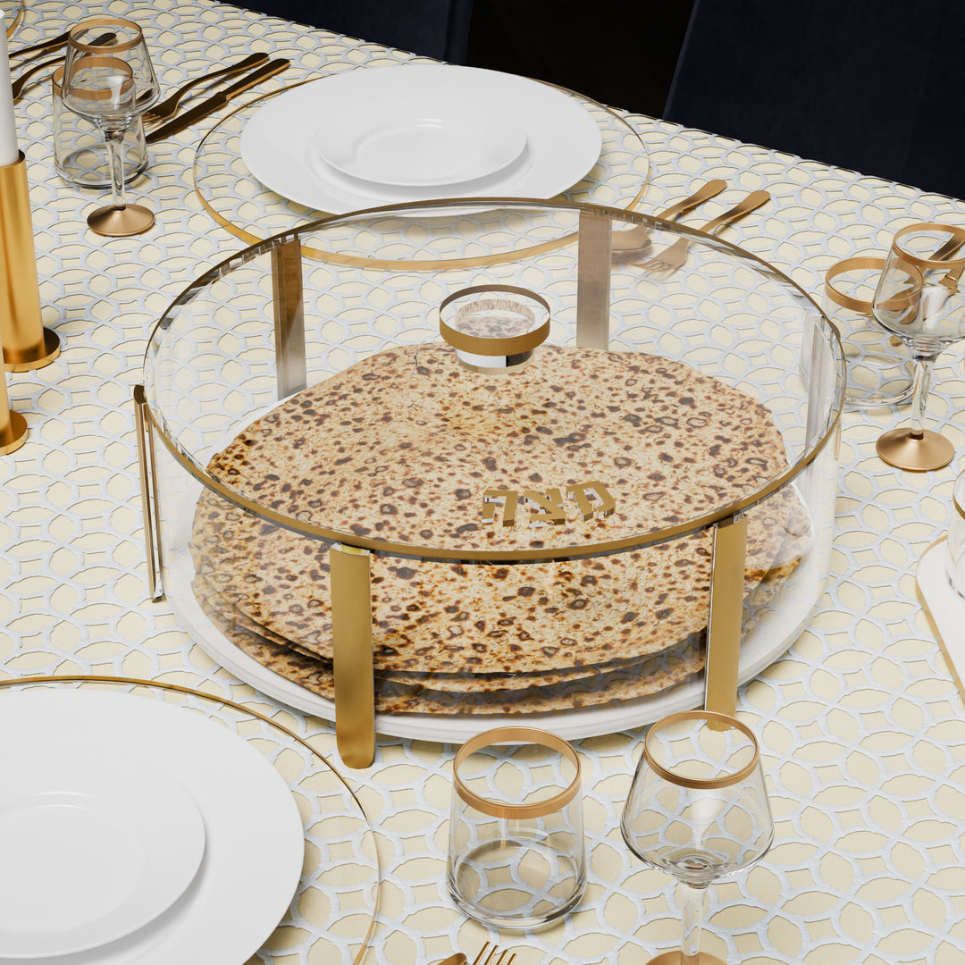 Matzah Box, Round, Pillar - Gold