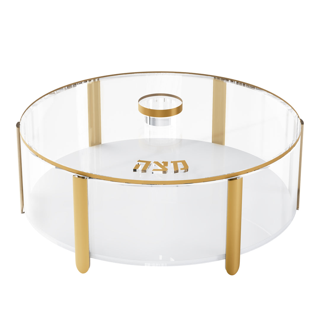 Matzah Box, Round, Pillar - Gold