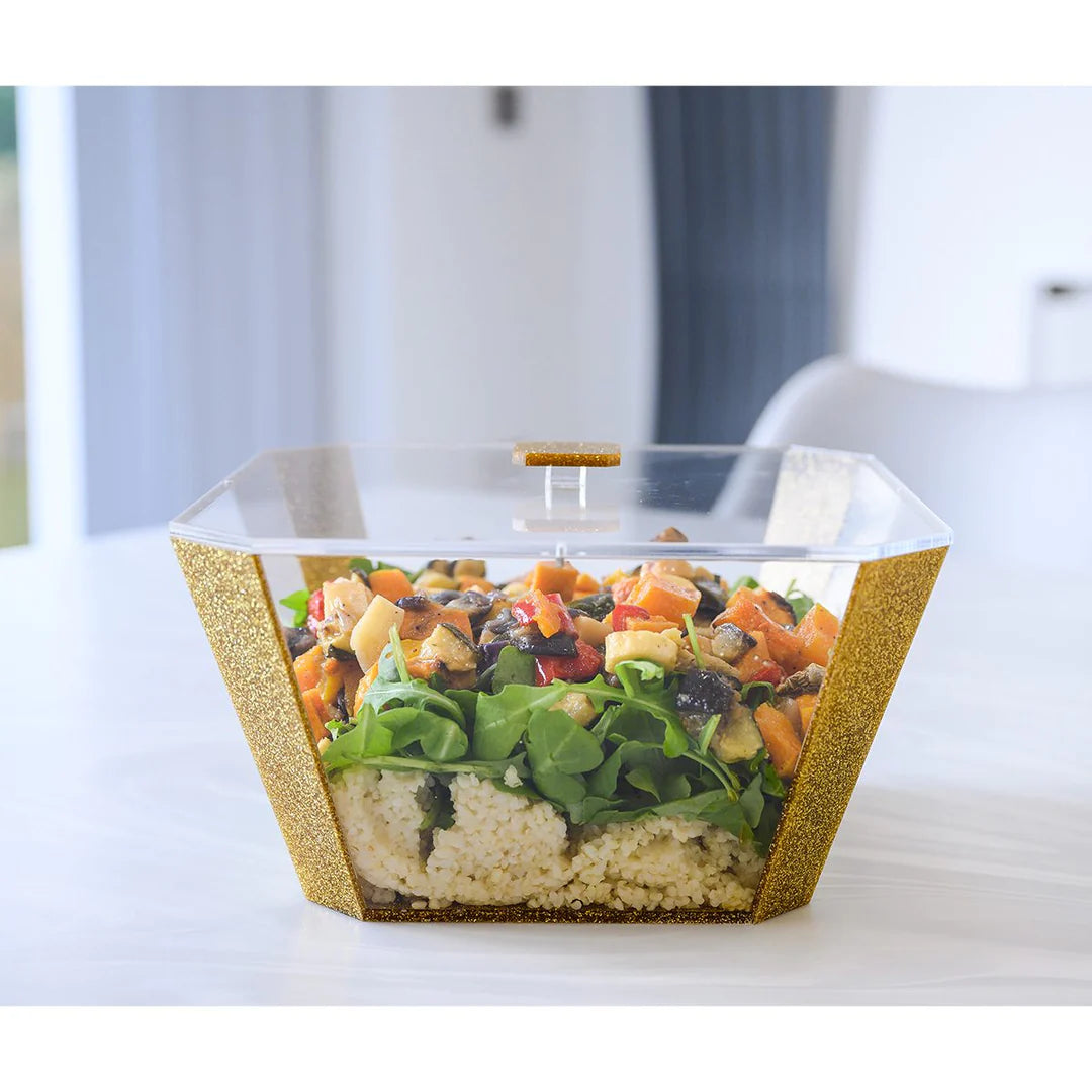 Salad Bowl With Magnetic Lid, Large - Gold Glitter