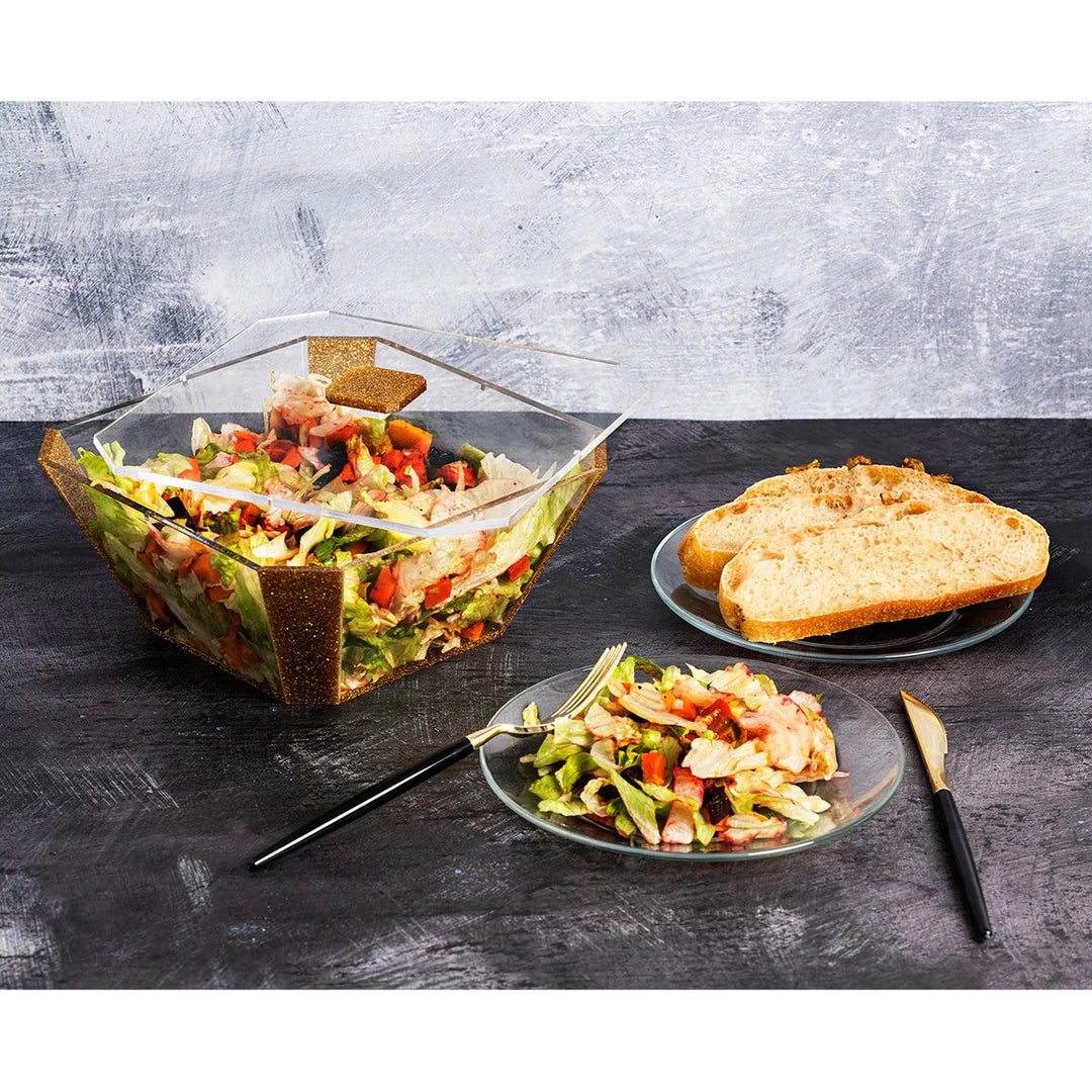 Salad Bowl With Magnetic Lid, Medium - Gold Glitter