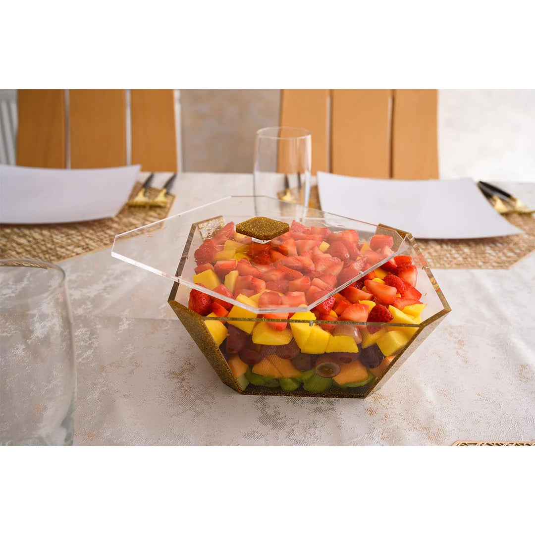 Salad Bowl With Magnetic Lid, Large - Gold Glitter