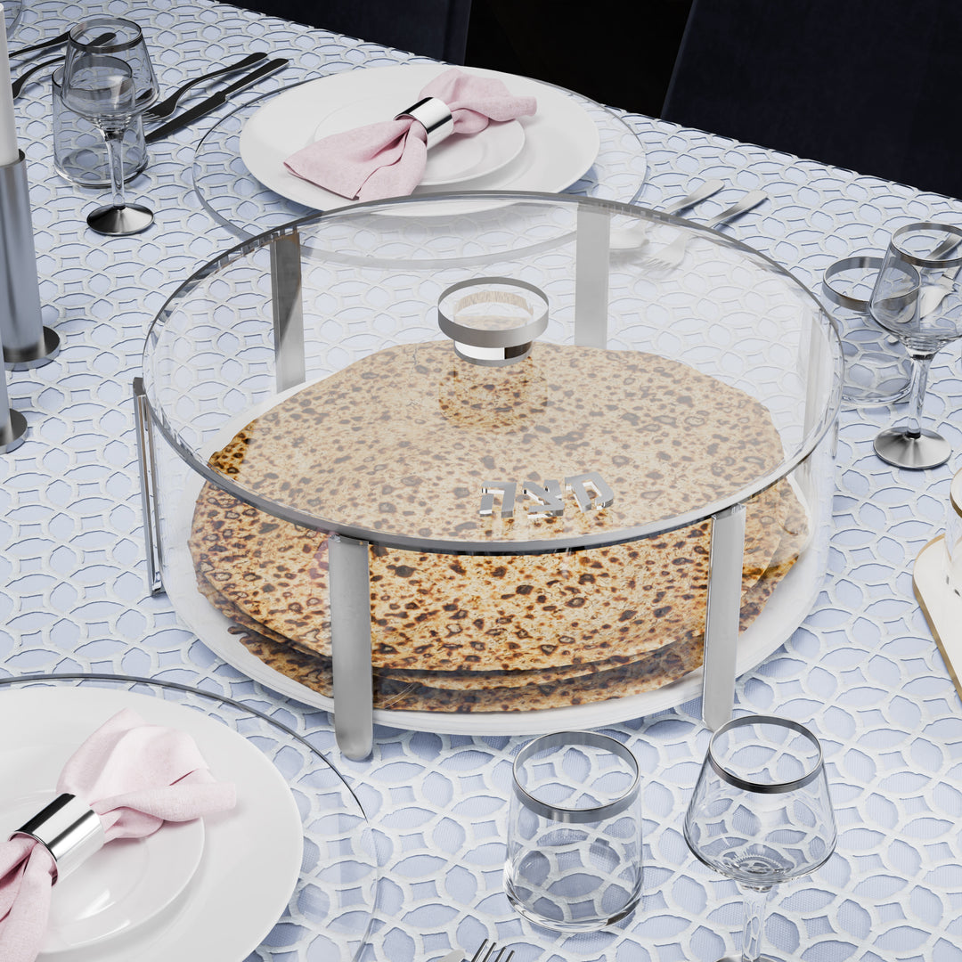 Matzah Box, Round, Pillar - Silver
