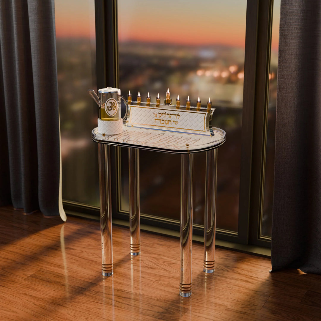 Menorah Stand - Leatherite Woven, Gold