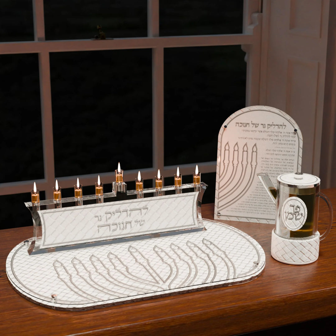 Chanukah Match Box - Leatherite Woven, Silver