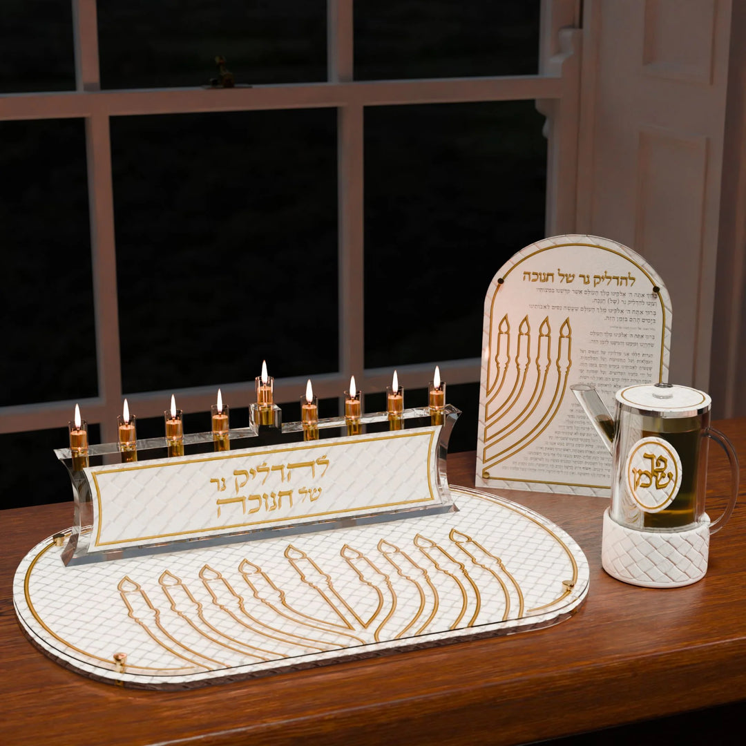 Chanukah Match Box - Leatherite Woven, Gold