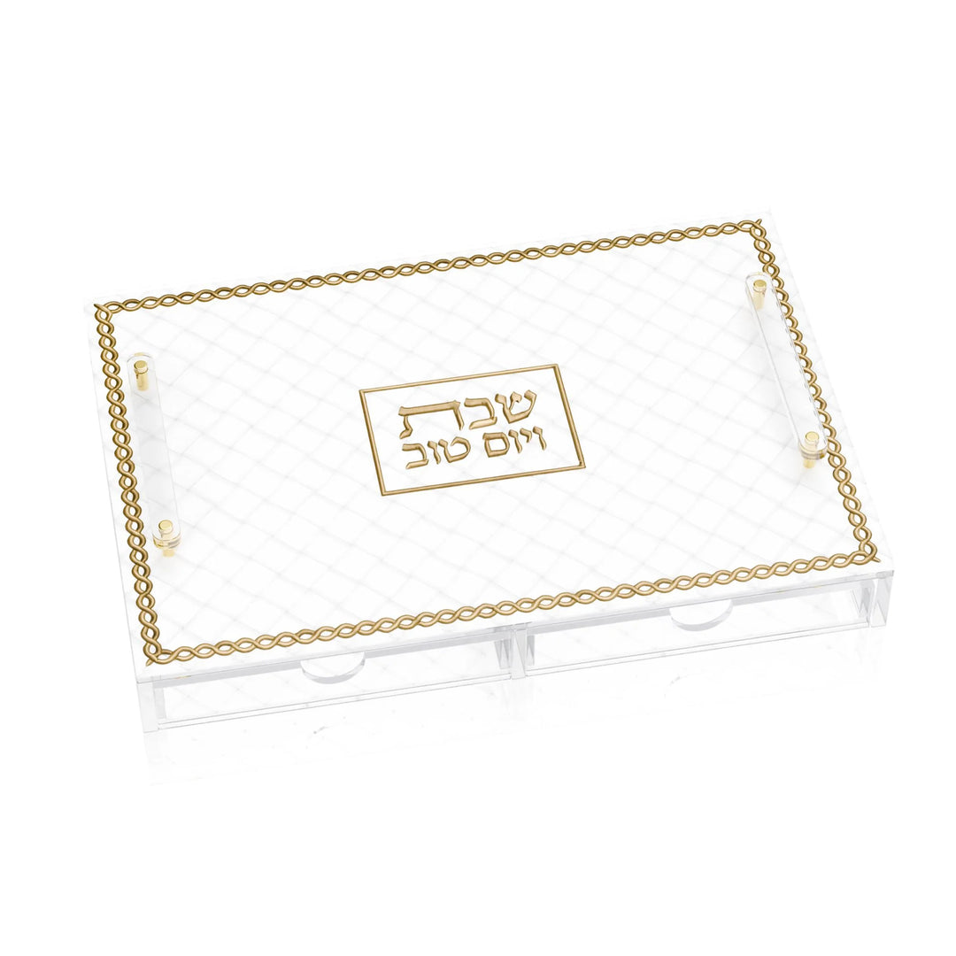 Challah Board with Tray - Leatherite Woven, Gold