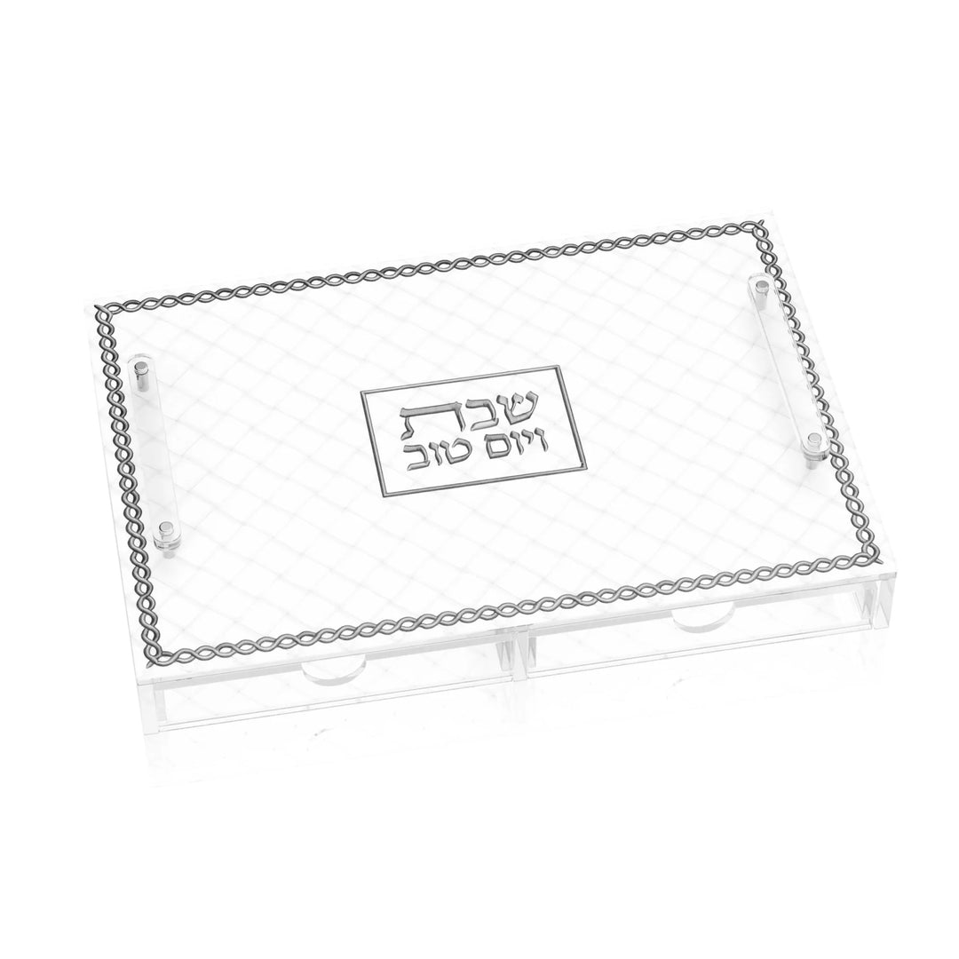 Challah Board with Tray - Leatherite Woven, Silver