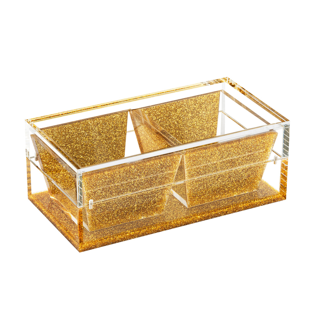 Dip Dish WIth Magnetic Lid, 2 Dishes - Gold Glitter