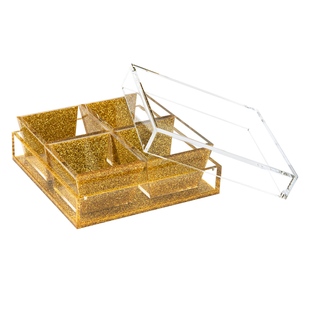 Dip Dish WIth Magnetic Lid, 4 Dishes - Gold Glitter