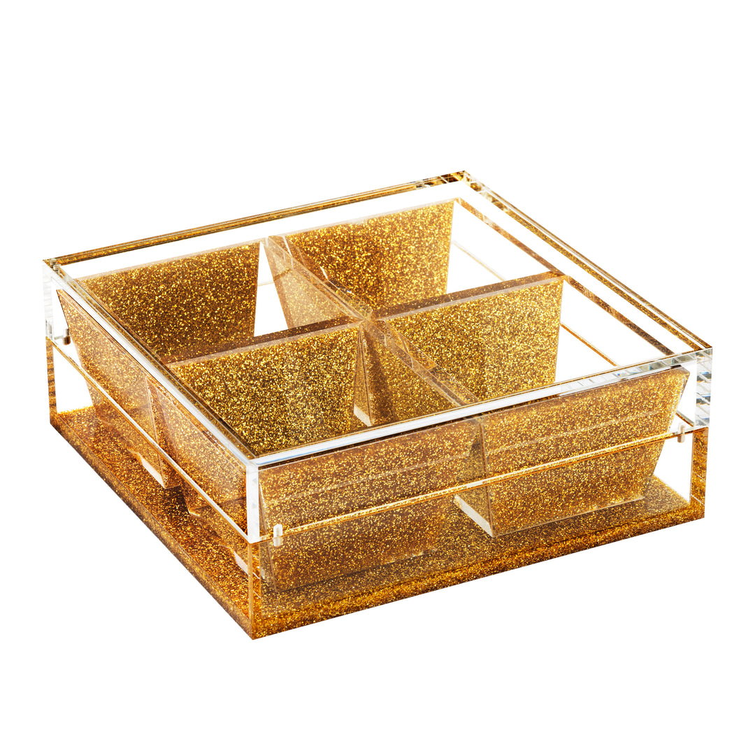 Dip Dish WIth Magnetic Lid, 4 Dishes - Gold Glitter