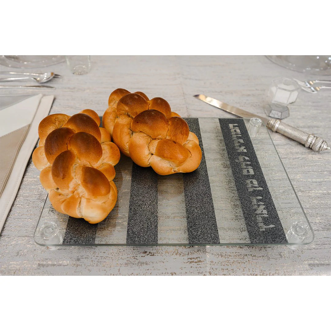 Glass Challah Tray, Elevated - Silver Glitter