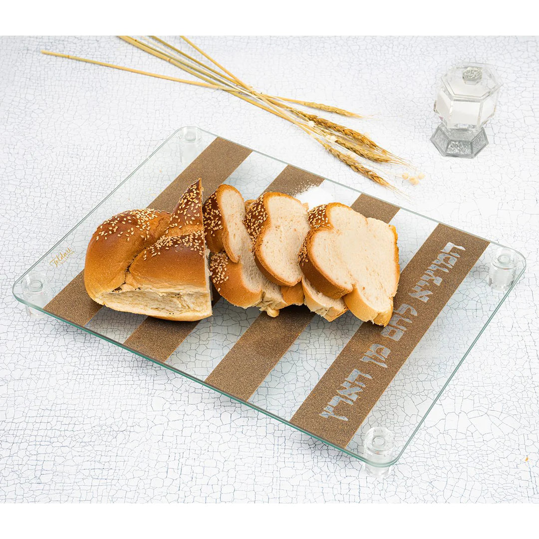 Glass Challah Tray, Elevated - Gold Glitter