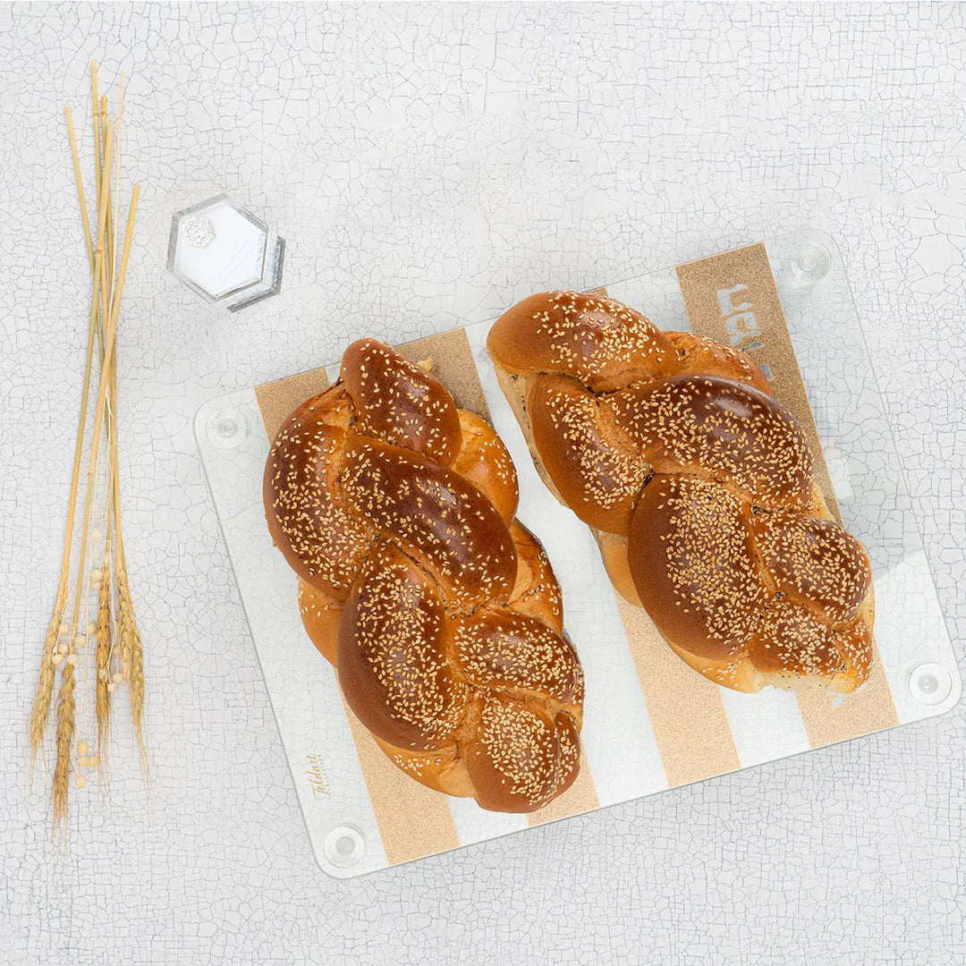 Glass Challah Tray, Elevated - Gold Glitter