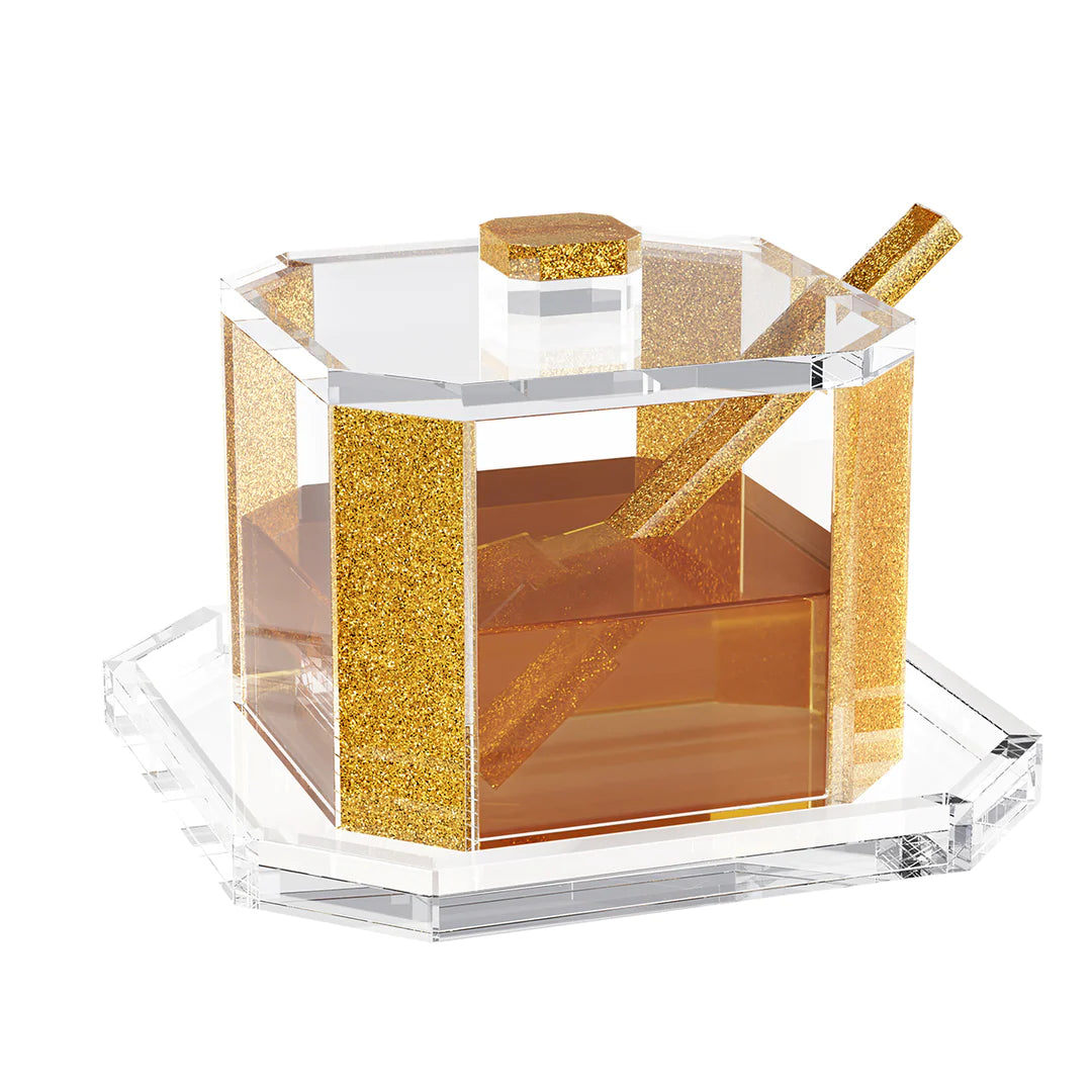 Honey Jar, Octagon - Gold Glitter