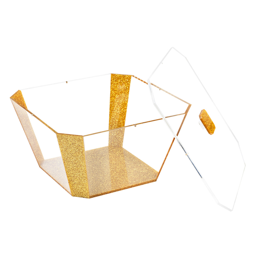 Salad Bowl With Magnetic Lid, Large - Gold Glitter