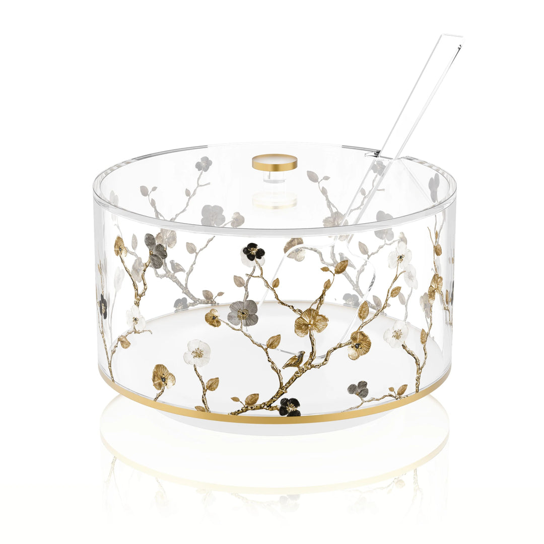 Salad Bowl With Lid & Spoons - Ornate Garden