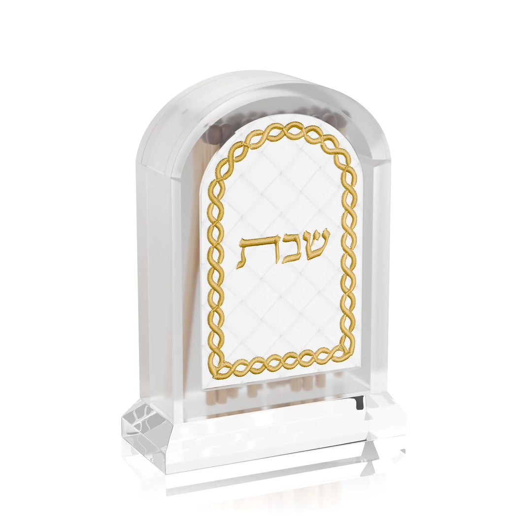 Shabbos Match Box - Leatherite Woven, Gold