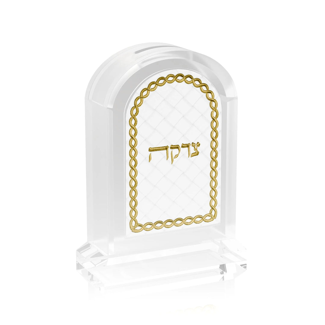 Tzedakah Box - Leatherite Woven, Gold