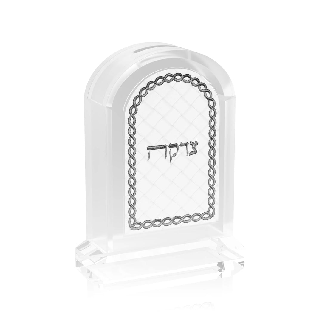 Tzedakah Box - Leatherite Woven, Silver